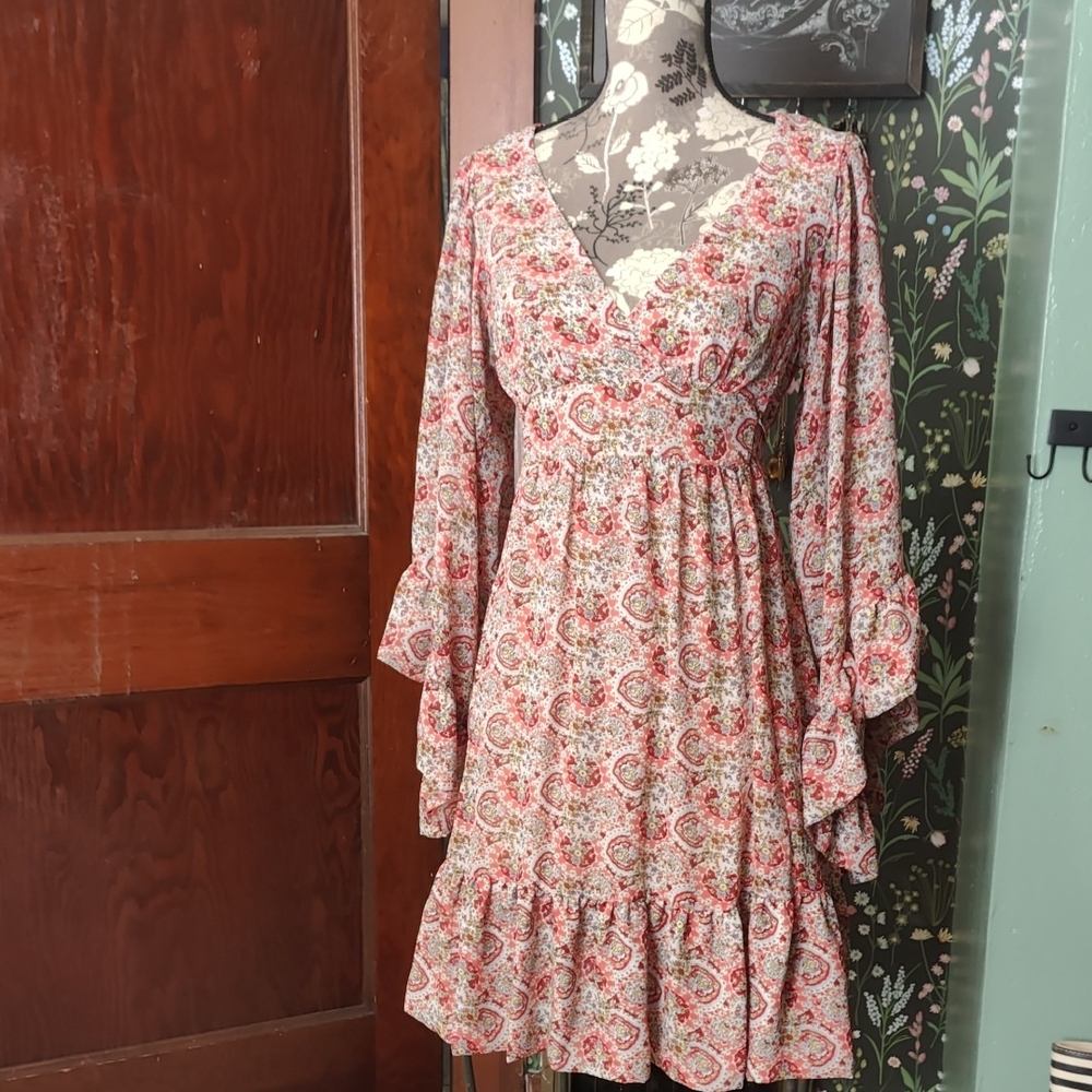 Betsey Johnson Floral V-Neck Long Sleeve Dress